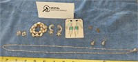 5 Pairs of Earrings; Necklace; & Pin
