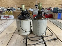 Two Half Gallon Stoneware Jug Lamps