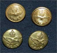 4 -Vintage Royal Canadian Air Force Brass Buttons