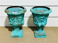 Pair of Painted Cast Iron Urns