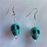 Turquoise Gemstone Skull Earrings
