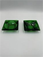 dark green glass tray x 2