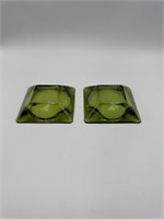 liight green glass tray x 2