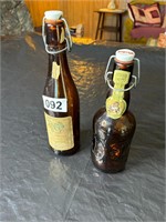 2 Brown Glass Bottles