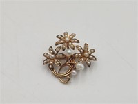 VTG 14K Gold & Seed Pearl Pin Brooch- 1900s