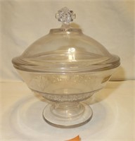 Vtg Daisy and Button Clear Glass Candy Dish w Lid