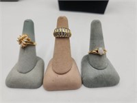 Three Designer Gold Tone/ Filled Rings- Uncas/ PD