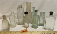 9 Antique Bottles, medicine, Yardley