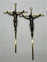Pair of Brass Crucifixes, Wall Decor