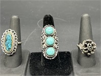 (3) Costume Jewelry Rings,  Adjustable Size