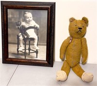 Antique Teddy Bear with vintage photo of child in