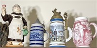 13 steins and decanters including: