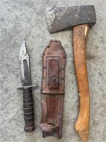 9in Vtg Tactical Knife w/ Leather Sheath, and 14in