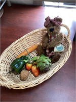basket with bear and fruit