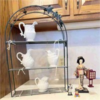 Decorative metal wall shelf with glass shelves; 4