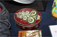 ENAMEL DECORATED VELVET LINED JEWELRY BOX