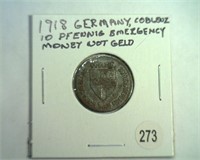 1918 GERMANY 10 PFENNIG EMERGENCY MONEY NOTGELD
