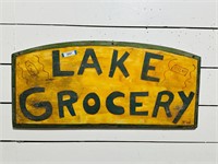 Painted Wooden Lake Grocery Store Sign