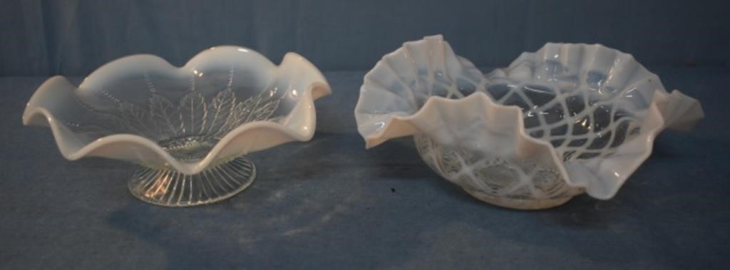 2 Nice White Opalascent Glass Berry Bowls