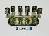 7 Piece Mexican Silver Abalone Cordial Set