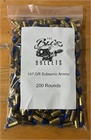 The Blue Bullets - 9mm - 147 GR Subsonic Ammo -