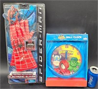 2 Marvel Toys Spider Man Gloves & Clock