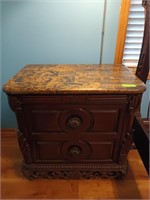 2 drawer carved mahogany with granite top