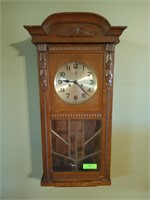Oak wall clock 32x16x8 with key no pendulum