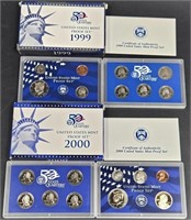 2 Sets US Proof Coins 1999-2000 w Quarters