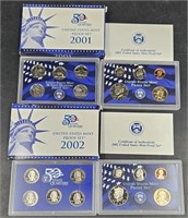 2 Sets US Proof Coins 2001-2002 w Quarters