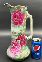 Antique Hand Painted Rose Pitcher w Gold