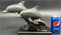 Bronze Dolphins Pair Jumping Sculpture
