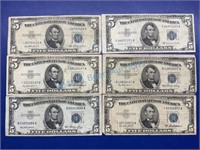 (6) Five dollar silver certificates