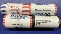 Uncirculated rolls of presidential dollars