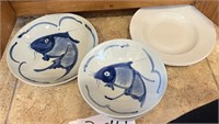 Chinese White with Blue Koi Fish serving bowl, 6