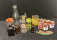 Vintage spice, tins jars and bottles
