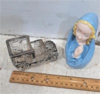 Glass Antique Candy Car & Praying Mary Statue