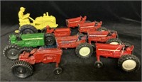 Vintage metal and plastic toy tractors