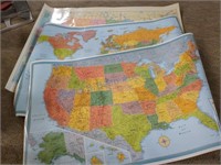 Laminated US and world maps