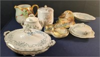 China butter dish, biscuit jar, pitcher and more