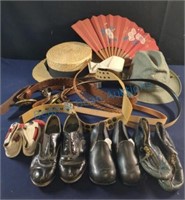 Vintage belts, hats, children's shoes