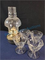 Sundae glasses and oil lamp