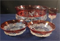 Cranberry souvenir bowls and glass