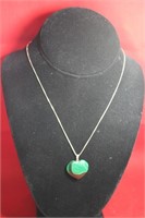 Malachite Heart Necklace w/ 925 Silver Chain 16"