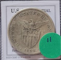 1908-S SILVER U.S. / FILIPINAS ONE PESO COIN
