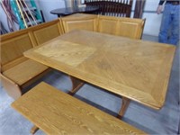 Corner table and benches
