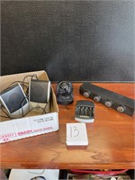 speakers, light, battery charger, webcam lot