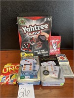 Yahtzee Uno dominoes sheetz & playing cards lot
