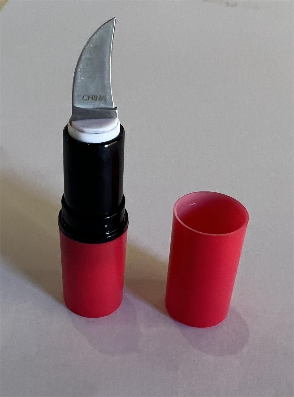 Lipstick case pocket knife prop