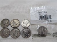 7pc US Silver Mercury Dimes